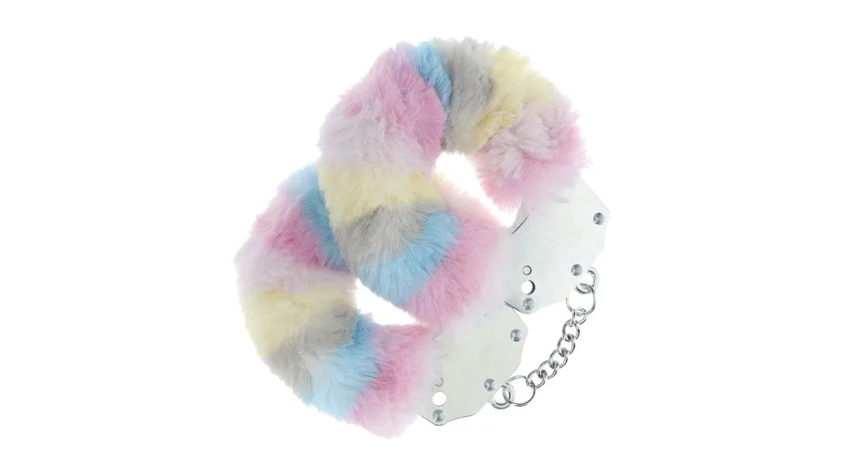Ouch! Heavy Duty Fluffy Handcuffs - Pastelové chlpaté kovové putá