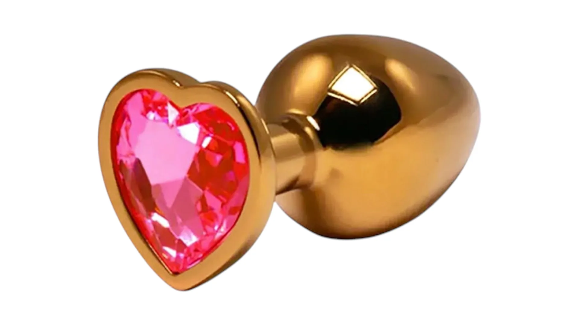 Fantasy Toys Diamond Metal - Zlatý análny kolík srdce s ružovým kryštálom medium M