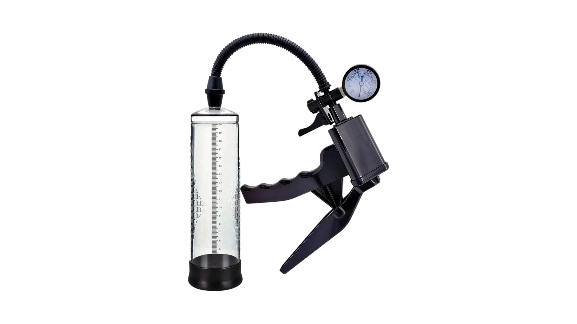 PowerPump Pro 01 Clear – vákuová pumpa na penis s manometrom a pákovou rukoväťou 22 cm